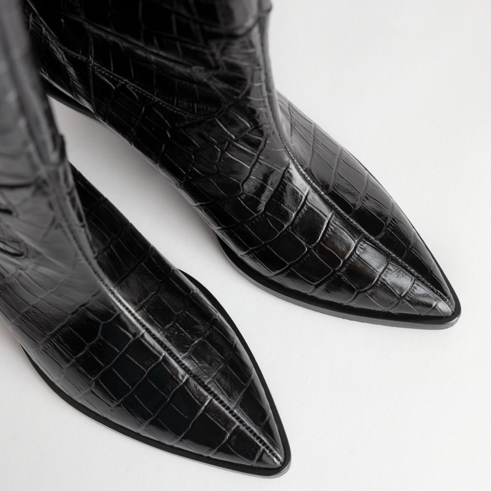 & Other Stories Black Croc-Embossed Boots - Picture 2 of 5
